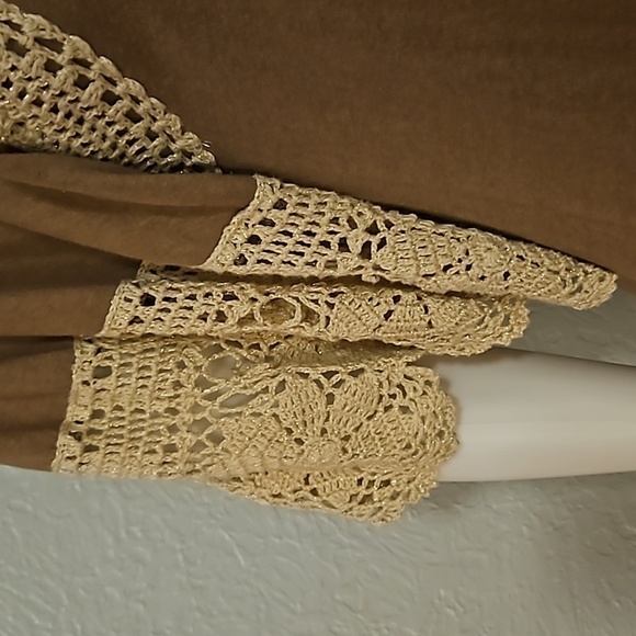 JUDITH MARCH Brown Crochet Metallic Lace Trim Boho Mini Dress - Picture 5 of 10